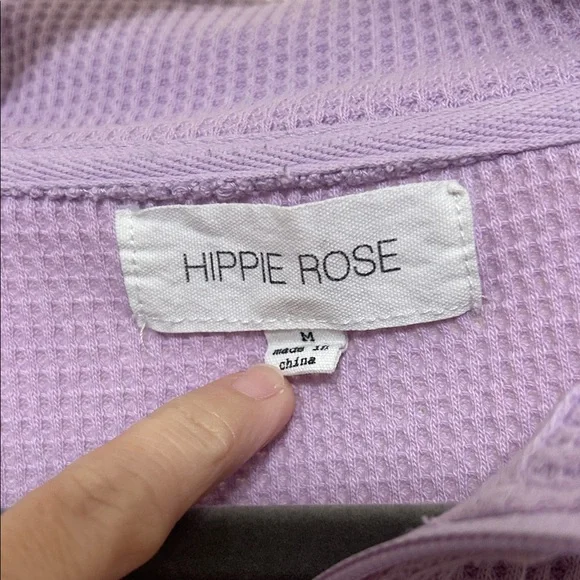 Hippie Rose Lavender Waffle Knit Quarter-Zip Crop Top with Long Sleeves M ptp 21 - Picture 2 of 13